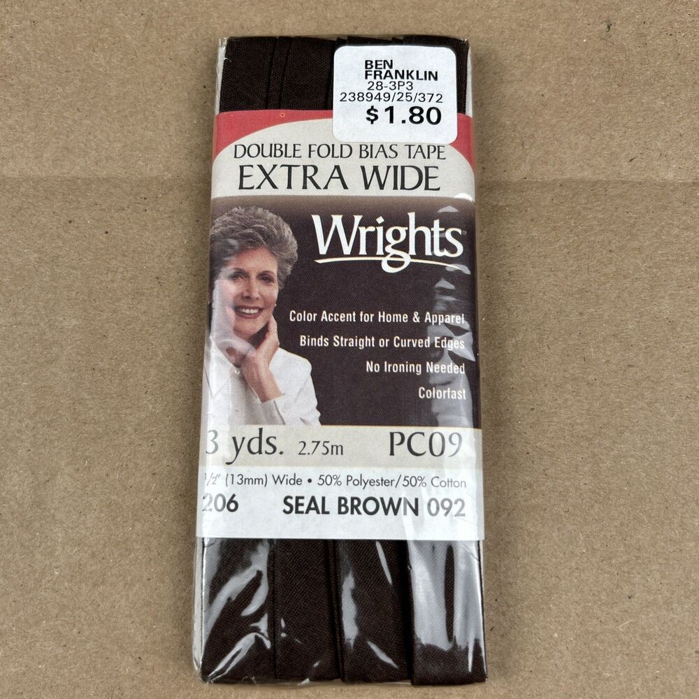 3 yards Seal Brown 1/2" Extra Wide Double Fold BIAS TAPE Wright's
